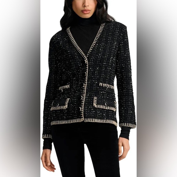 Veronica Beard Black and Cream Tweed Blazer Small - Picture 3 of 5